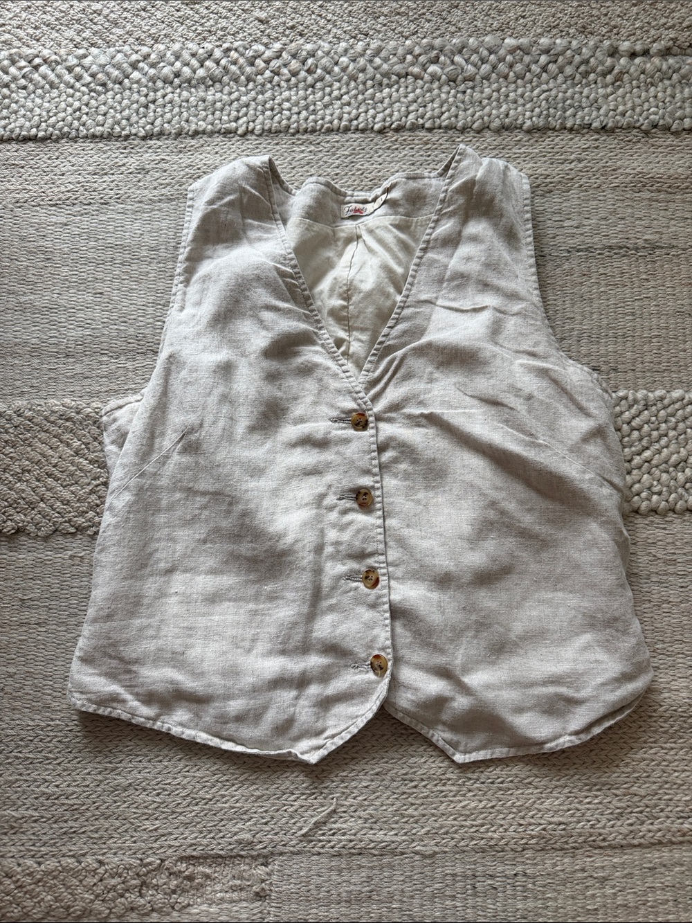 Faherty Monterey Linen Button-Front Tank Top Vest - Natural Beige